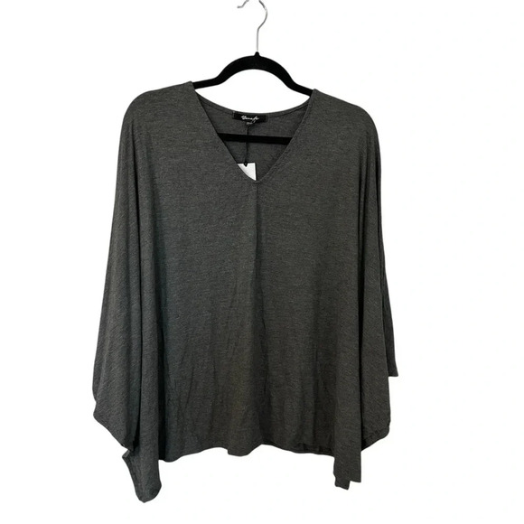 Yana K Women’s Poncho Top V-Neck Casual Rayon Top in Charcoal One Size NWT - Picture 1 of 7